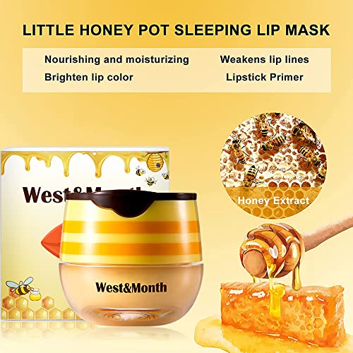 Most Popular Bee Balm Lip Balm Honey Pot, Lip Exfoliating Bee Balm Lip Mask, Propolis Nourish Moisturizing Honey Lip Mask Lip Balm With Lip Brush, Hydrating & Prevention Dry Lip Care Products(4Pcs) #TOP3