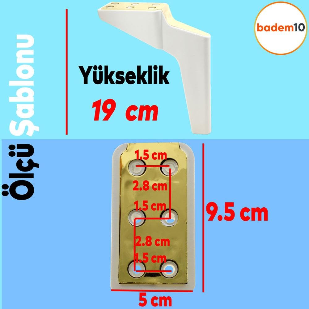 Logan 19 Cm 4'lü 4 Adet Beyaz Gold Altın Lüks Mobilya Kanepe Tv Ünitesi Konsol Koltuk Ayağı Ayakları