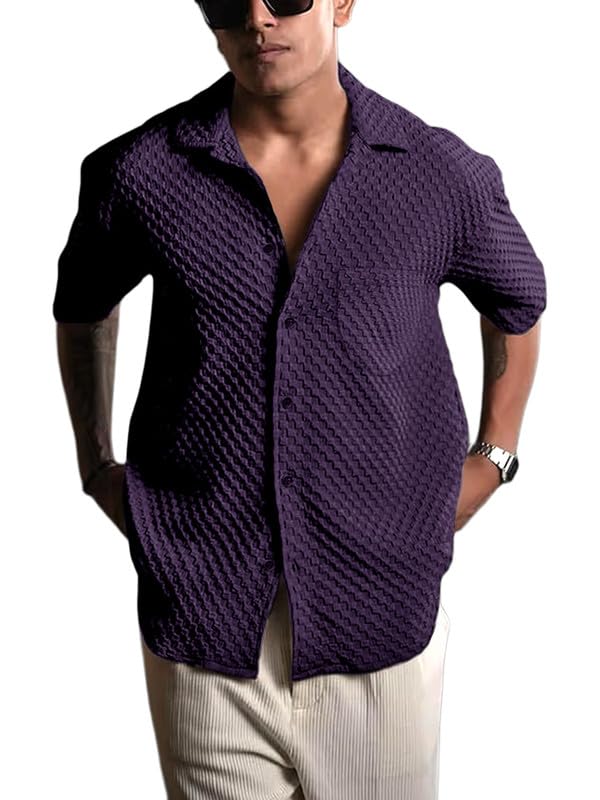 Image of Pinkmint Bubble Textured Shirt for Men ll Half Sleeve Stylish Button Down Shirt's ll Men's Pocket Shirt (Pack of 1)