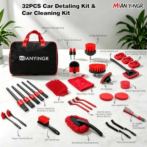 MIANYINGR 32Pcs Red Car Detailing Kit