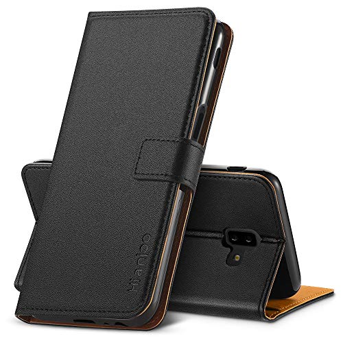 Hianjoo Funda Compatible con Samsung Galaxy J6 Plus 2018,Carcasa Cuero Suave de la PU con Tapa Cubierta Protectora de la Caso Trasera, Negro