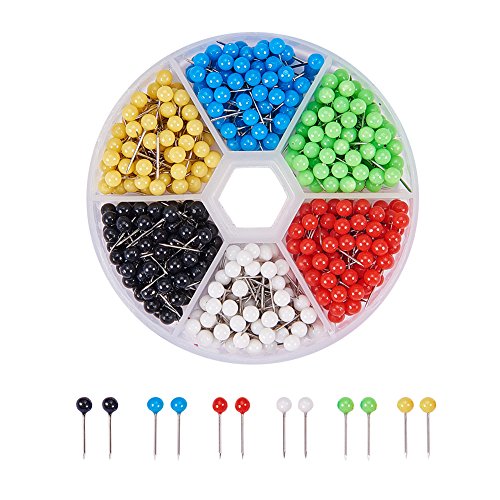 PH PandaHall 600 PCS 6 Colors 1/8 inch Map Push Pins Map Tacks Acrylic Ball Head with 304 Stainless Steel Point for Bulletin Board Fabric Marking