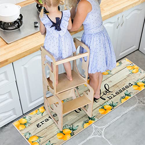 Asrug 2 Pieces Kitchen Rug Set Non-Slip Backing Mat Natural Design Throw Rug For Kitchen Doormat Runner Rug Set, Lemon Design, 17"X48"+17"X24" #TOP4