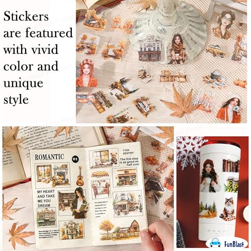 Image of FunBlast Self Adhesive 640Pcs /100 Sheets, Flowers Bloom in All Seasons Stickers, Retro Decorative Sticker's for Scrapbook, Japanese Style Sticker's for Project, Journals, Scrapbooking (Autumn)