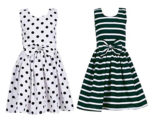 Image of Casual Frock for Baby Girls,Blue Printed and Olive Printed,Pack of 2