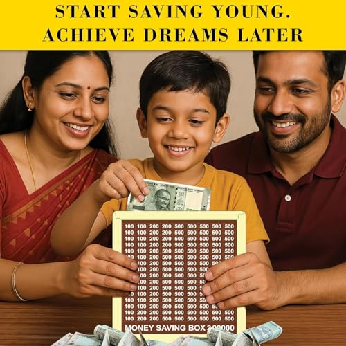 Image of TEKCOOL Money Saving Box for Kids and Adults | Wooden Money Bank with Lock | Big Size Piggy Bank 2 Lakh Target | 2 Lakh Saving Box with Numbers | Undiyal Hundi Pig Bank (2 Lac Money Box):