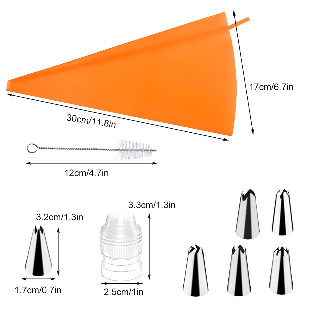 Spritzbeutel Set Mit 6 Edelstahl-Düsen - Wiederverwendbar, Für Kuchen, Cupcakes & Deko (Orange)