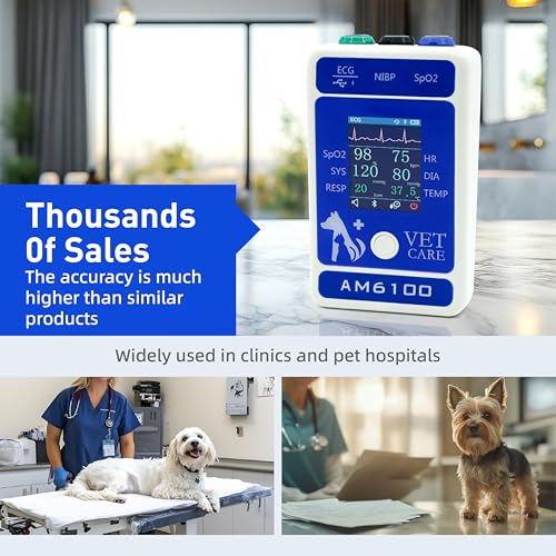 Image of Handheld Veterinary Pulse Oximeter,Rechargeable Dog Blood Pressure Monitor, 6 Parameters Animal Patient Mnitoring Equipment with 2.4 inch Display and Bluetooth for Pets Cat Home Clinic Use