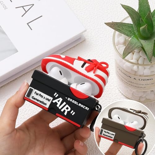 Image of Gedicht [2Pack] for Apple Airpods Pro Case Cover, Cute Cartoon Shoe Box Soft Silicone Protective Cases for AirPods Pro 1st Generation Case with Keychain for Women Men, Red+Brown