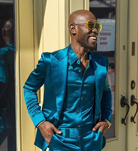 Men's Satin Two Pieces Suit Peak Lapel Double Breasted Buttons Tuxedo for Leisure Groom2