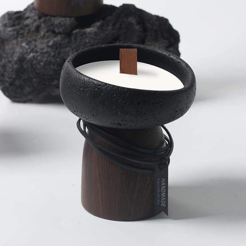Nordic Cement Scented Candle with Wooden Wick, Black and Brown, Minimalist Home Decor, 4 Count (The Fragrance of the Small Orchid Flower, #2)