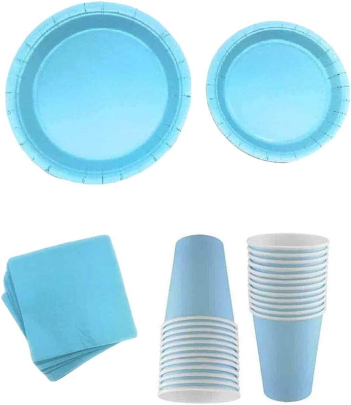 Party Time 54 Pieces Light Blue Party Supplies Party Tableware Paper Plates Napkins Cups for Weddings, Anniversary, Birthday for 12 Guests