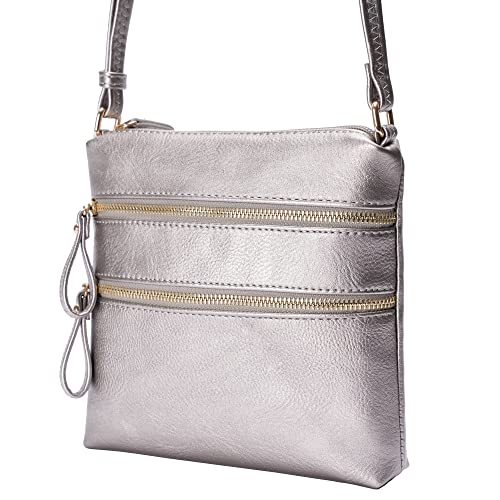 Image of Solene Small Multi Zipper Pocket Crossbody Bag with Adjustable Strap, Lightweight Travel Purse, Daily Small Messenger Pouch