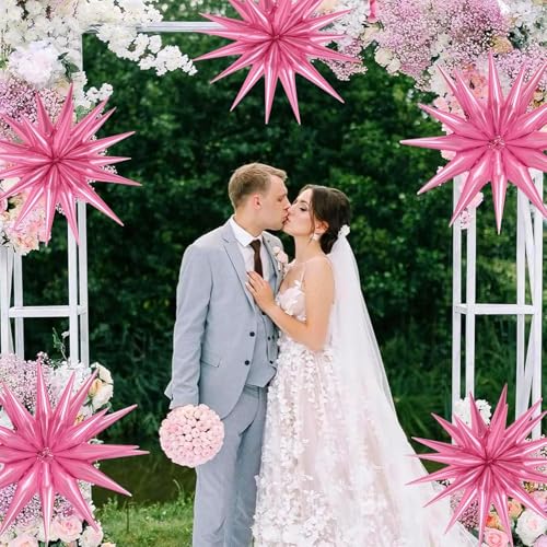 Image of Pink Star Balloons 22 Inch - 8 Pack 4D Foil Balloons with Metallic Stars for Birthday Graduation Decoration
