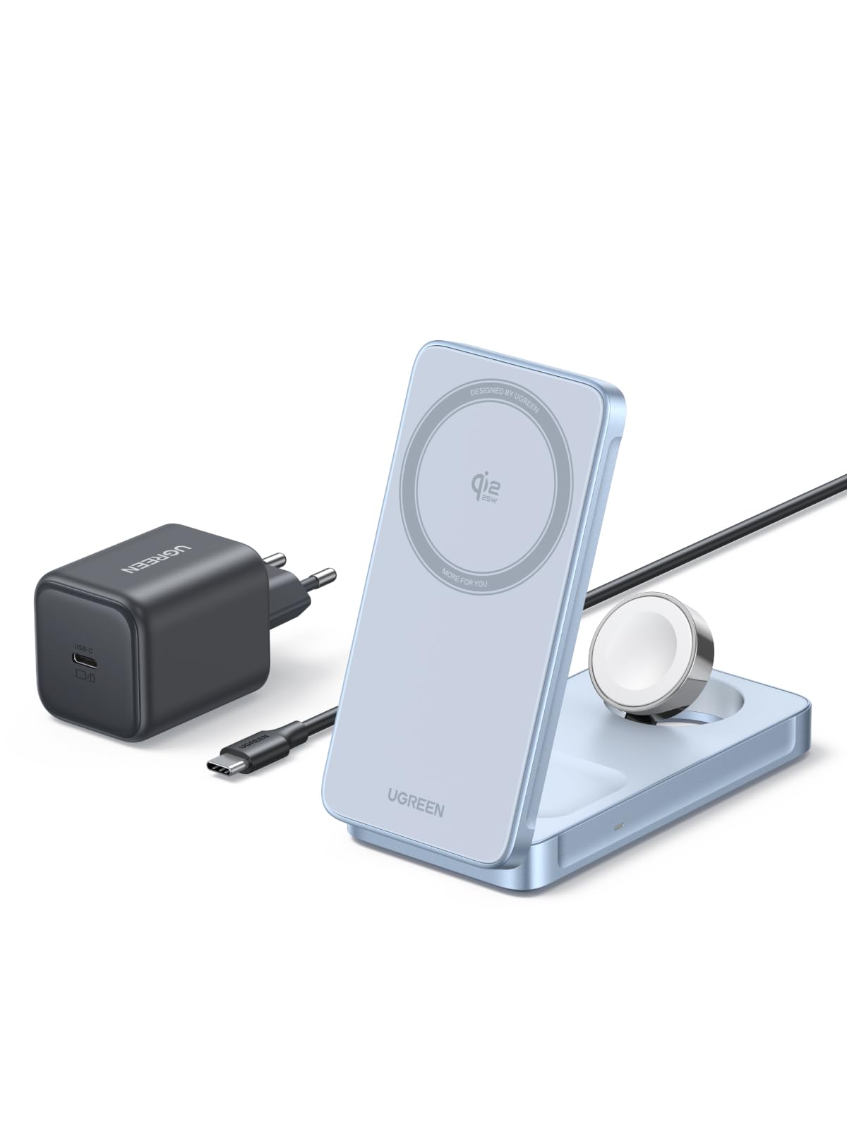 UGREEN MagFlow 3 in 1 Qi2 25W Caricatore Wireless per iPhone 16, Stazione di Ricarica Magnetico Pieghevole Compatibile con MagSafe iPhone 17 Pro Max Air/16/15/14/13/12, AirPods 4 3 Pro 2 iWatch