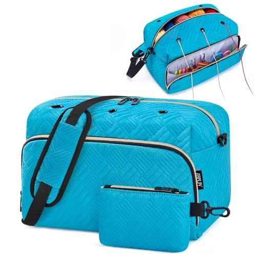 IBFUN Bolsa De Fios De Crochê Bolsa De Tricô 2 Peças - Organizador De Armazenamento De Fios Bolsa De Crochê Para Iniciantes Com Alça De Ombro Para Acessórios De Crochê Agulhas De Tricô Agulhas De Cro