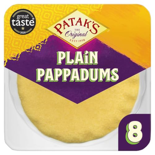 Pataks Plain Pappadums/Poppadoms 80g | 8 Pack | Light & Crunchy | Ready To Eat