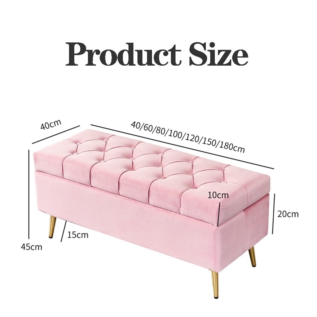 Banco de almacenamiento otomano, taburete rectangular tapizado de terciopelo para dormitorio, entrada o sala de estar con patas de metal, organizador multiusos para mantas y mucho más