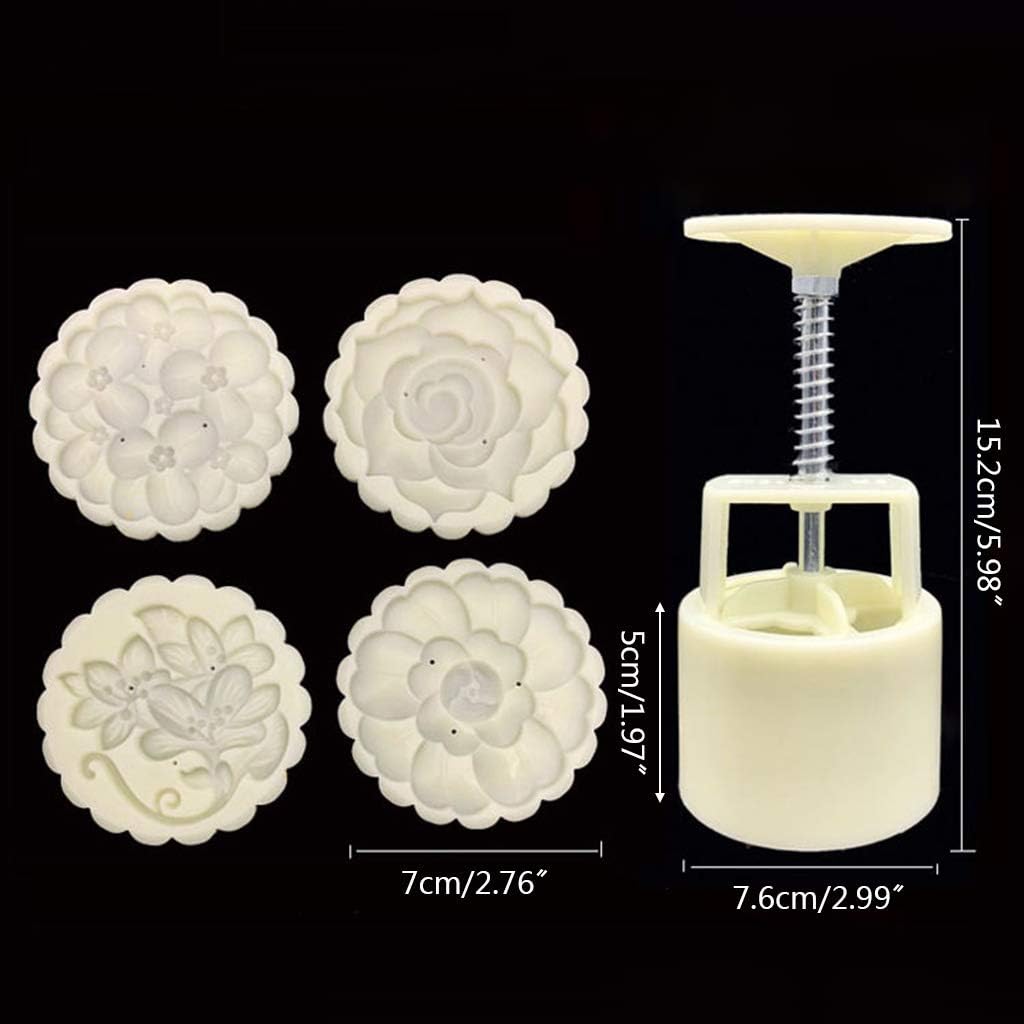 125g Moon Cake Mold 4 Stamps Flower Decor DIY Hand Press Biscuits Pastry Mold 50g 100g