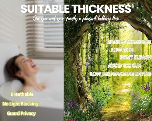 QGHOT Tree Shower Curtain Green, Nature Garden Shower Curtain Outdoors Scene Shower Curtains for Bathroom, Enchanted Forest Scenic Bathroom Decor Sets, Waterproof Fabric with Hooks (60''W x 72''L) - Image 7