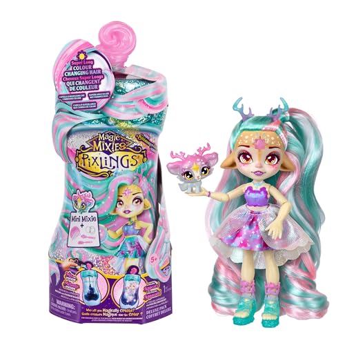 Magic Mixies Pixlings Deluxe Pack, Deerlee The Deer, Shimmer Reveal, Create & Mix Potion That Magically Reveals 6.5' Pixling Doll Inside Potion Bottle - Exclusive Mini Mixies & 6 Hair Accessories