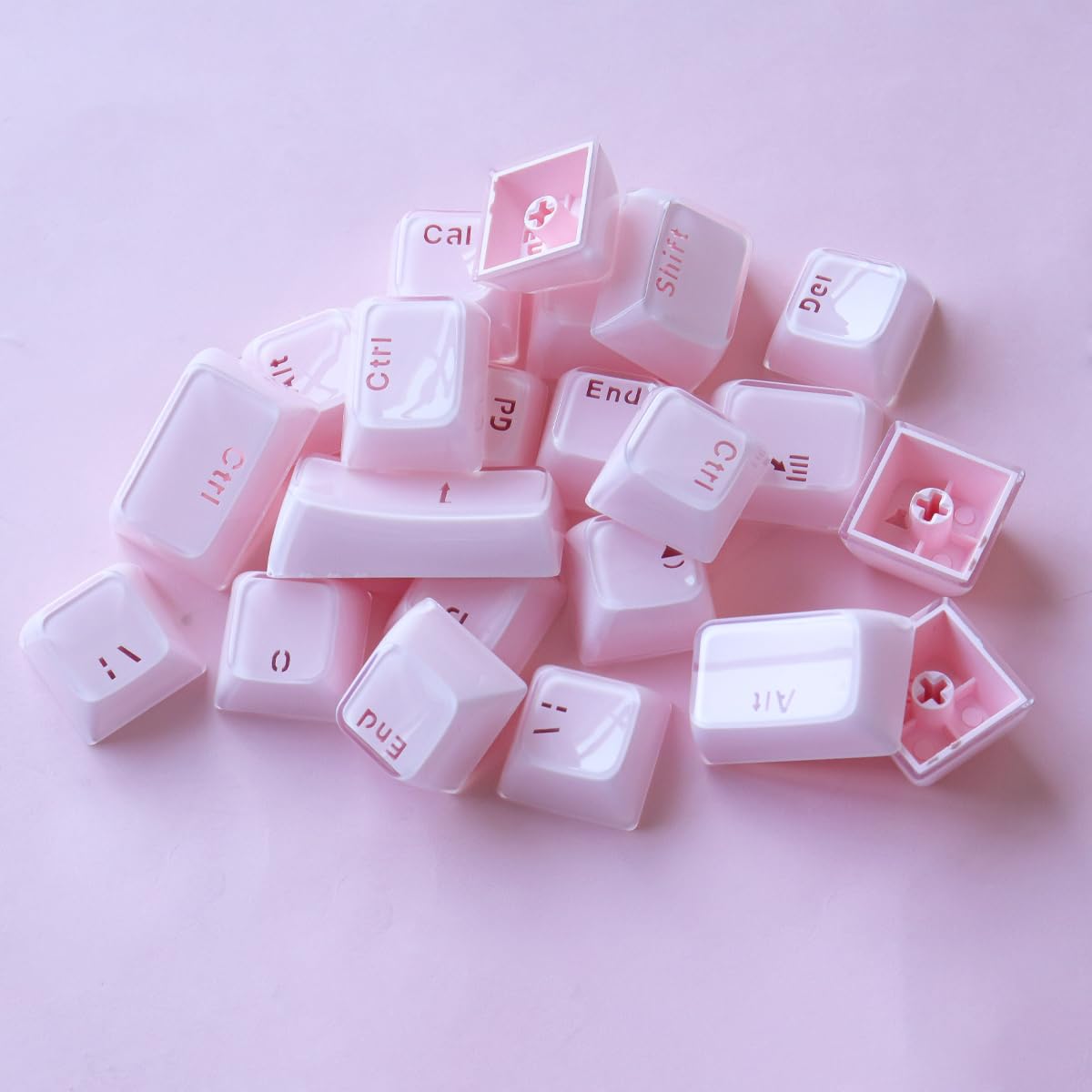 Hyekic PBT Keycaps, Crystal Gelly Pink Keycap 134 Keys Translucide Shine Through Custom Dye-Subliation OEM Profile Keycaps for Cherry Gateron MX Switches Claviers mécaniques