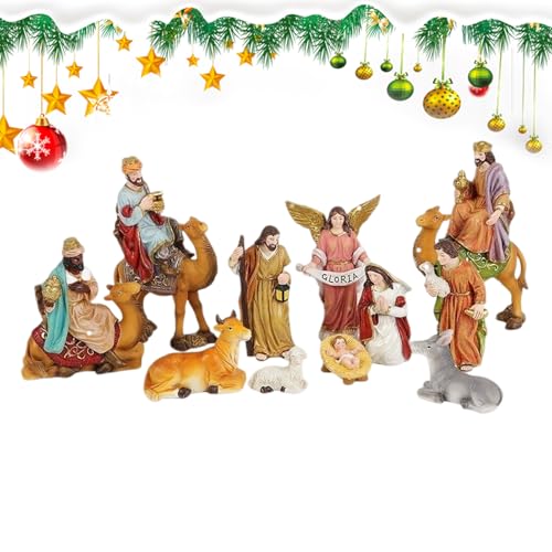 Crèche Décorative en 11 Pièces | Crèche Faite Main | Ensemble De Crèches avec Santons – Décoration De Noël