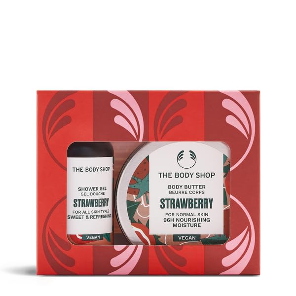 The Body Shop Strawberry Treats Gift Set Shower Gel 60ml Body Butter 50ml Cleansing & Moisturising Body Care Duo Softening 96hr Hydration Vegan Friendly Skincare Gift