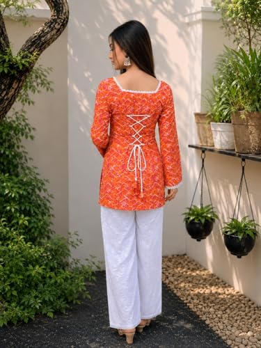 Image of Avayayat Women's Printed Short Kurti for Girls | Regular Wear Flared Tunic Top | Stylish & Comfortable Rayon Kurti