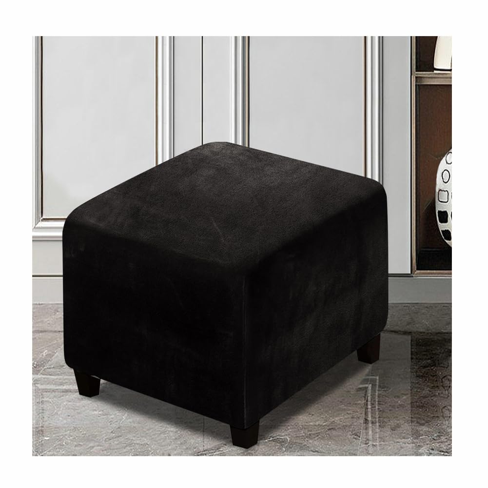 XGANGM Stretch Ottoman Cover Velvet Square Storage Footstool Cover 40X40/45x45/50x50/60x60/70x70/80x80/90x90/100x100CM Pouffe Covers for Square Storage Stool Ottomans,Black,90x90x40cm