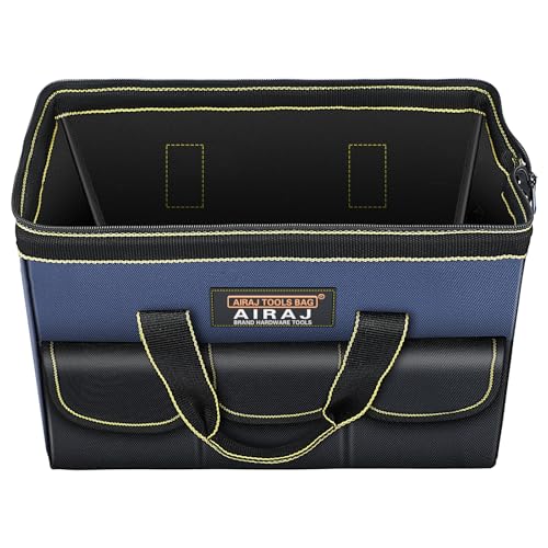 AIRAJ 16 Inch Wide Mouth Tool Bag, 600D Fabric Multi-Pocket Tool Organiser with One Inside Pocket and 5 Outside Pockets, Electrician Repairman Heavy Duty Tool Bag