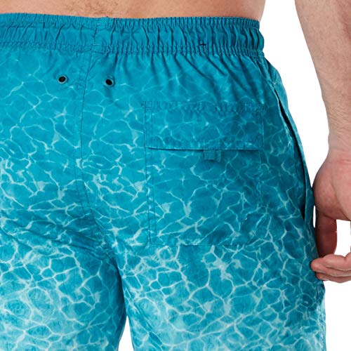 Kirkland Signature Men's Elastic Waistband Mesh Lined Swim Short Trunk (Teal Ocean Wave4