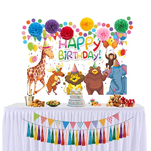 Geburtstag Party Deko, Mehrfarbig Geburtstagsdeko, Party Geburtstag Dekoration Set, mit Extra Großes Happy Birthday Hintergrund Banner und Dekoratives Zubehör, Mehrweg Cover