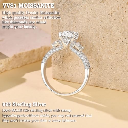 Newshe Jewellery Moissanite Engagement Rings for Women 925 Sterling Silver Oval Cut Wedding Ring for Her Size 5-104
