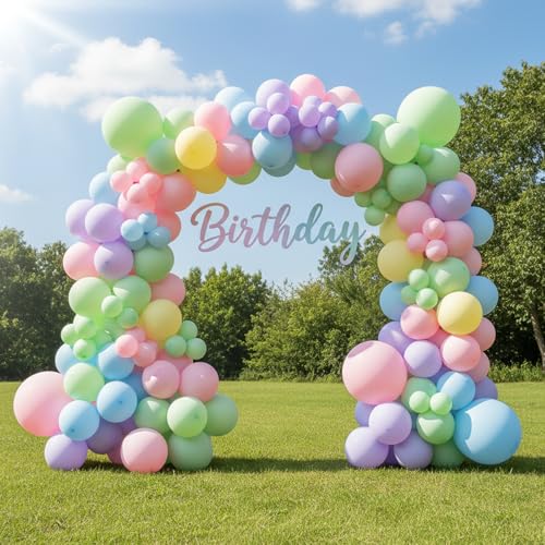 Image of RUBFAC 135pcs Pastel Balloon Arch Kit, Macaron Rainbow Latex Balloon, Different Sizes 18 12 10 5 Inch for Garland Baby Shower Birthday Party Gender Reveal Garland Decoration