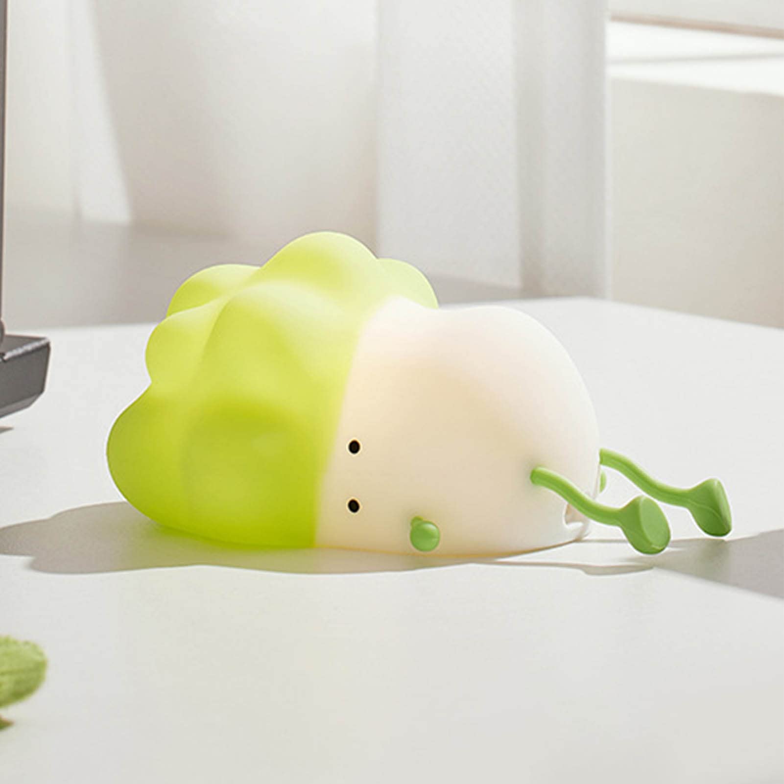Lying Cabbage Night Light, LED Silicone Rechargeable Nursery Light Bedside Lamp with Touch Sensor & 3 Modes, Cute Reading Lamp Room Decor for Bedroom, Breastfeeding, (Green)