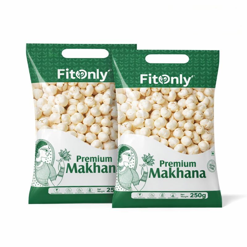 Image of FitOnly Authentic Mithila Makhana 500 gm | Directly From Mithila Farmers | High Protein Gluten-Free Snack | Directly from Mithila's Pond | Ideal for Fasting, Diet & Healthy Snacking| Pack Of 2 (250g x 2)
