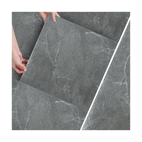 Cecaylie PVC Bodenbelag, Vinyl Boden, Selbstklebende Vinylboden, 30x30cm, Rutschfeste Wasserdichte Schneidbar Fliesenoptik Bodenfliesen, Fussbodenheizung Fliesen (ca. 7m², Grau Marmor) – Bild 3
