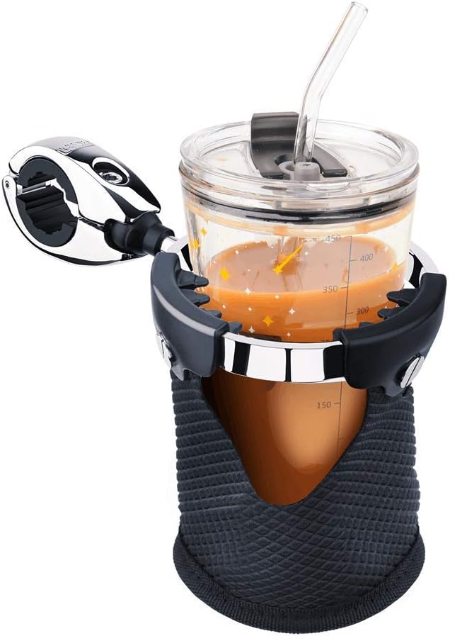 LEXIN LX-C3 Motorcycle Cup Holder with 360°swivel ball-mount, Large Handlebar Drink Holder with Basket, Metal Bike Mount for Motorbike/Bicycle