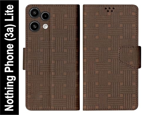 Image of SBMS Flip Cover for Nothing Phone (3a) Lite Back Cover Case with Magnatic Closure | Genuine Leather Finish | Inbuilt Stand | Card & Money Pocket | Wallet Style Flip Back Case Cover (Mat Brown)
