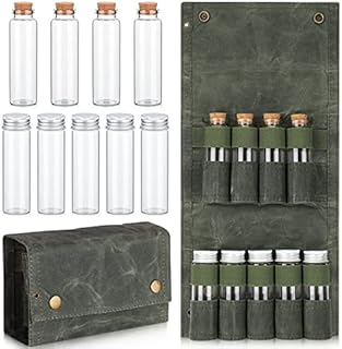 TOBWOLF Portable Spice Bag with 9 Spice Jars, Canvas Seasoning Storage Bag Organizer, Seasoning Bottle Holder with Mini Condiment Bottle, Condiment Container Set for Outdoor Camping BBQ Picnic - Green