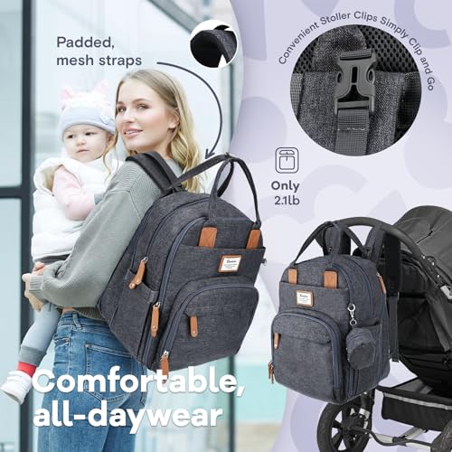 Image of RUVALINO Diaper Bag Backpack-Expandable Baby Bag with up to 50% Capacity -Baby Essentials Bag with Changing Pad Insulated Bottle Holders & Pacifier Case, Waterproof, Dark Gray XL