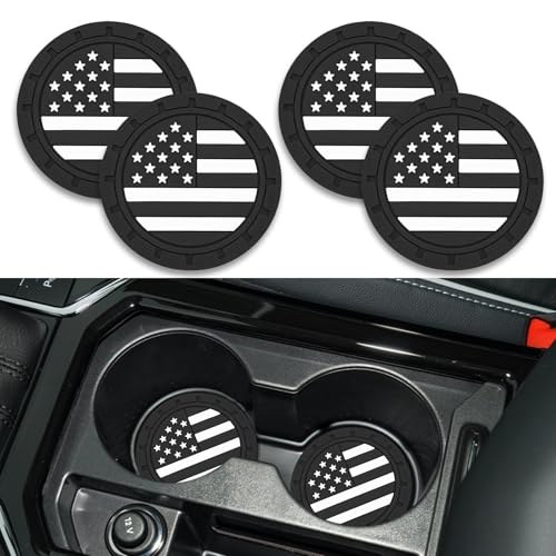 Zufoty Car Cup Holder Coaster, Non-Slip Car Cup Holders, 2.75 Inch US Flag Cup Holder, Vehicle Cup Holder Insert Coaster, Non Slip Silicone Car Cup Coaster, Universal Car Interior Accessories (Black)