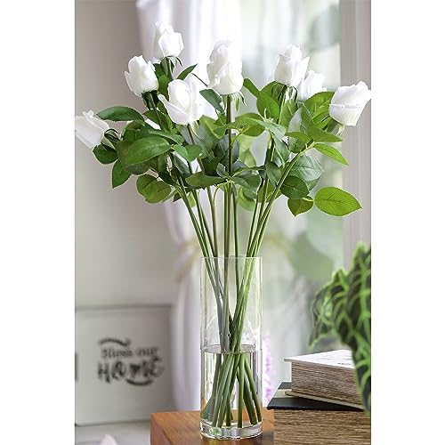 FiveSeasonStuff Classic White Long Stem 21\'\' Roses Real Touch Silk Artificial Flowers ‘Petals Feel and Look Like Fresh Roses\' 12 Stems - Thumbnail 7
