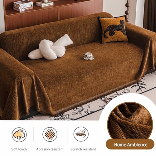 Housse de canapé en chenille douce noire jeté de luxe à franges pour canapé d'angle - 5