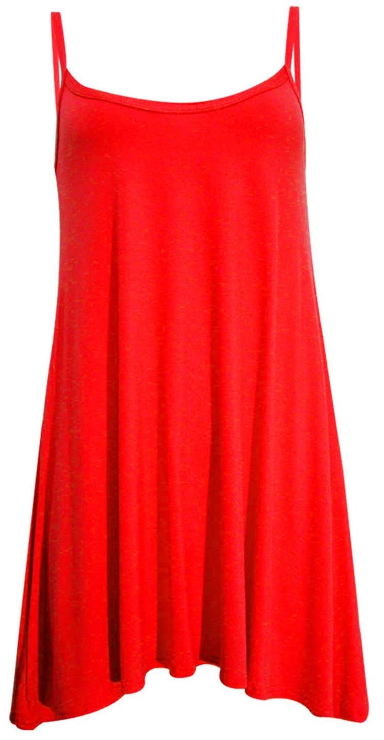 Crazy Girls Girls Red Plain Crazy Womens Plain Cami Strappy Sleeveless Flippy Flared Mini Swing Dress (Xl, )