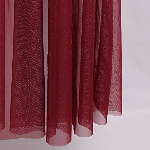 ODASDO Women Lyrical Dance Dress Cold Shoulder Mesh Flowy Dress Wine Red M by ODASDO - Image 6