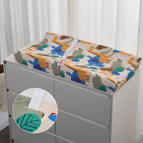 Image of Baby Changing Pad Cover, Changing Table Cover for Girls Boys, Ultra Soft Breathable, 2 Pack Animal Geometry & Blue