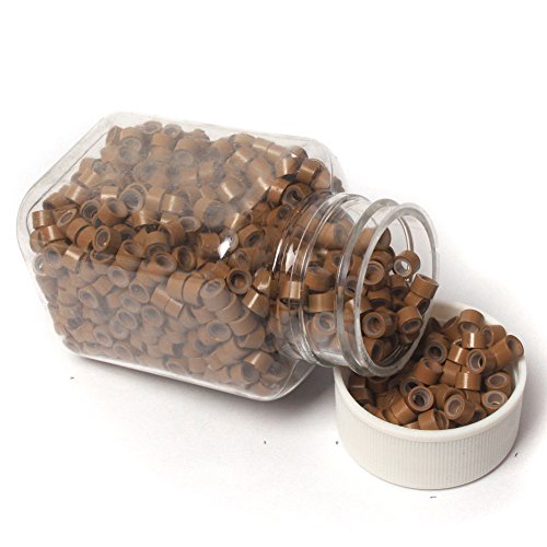 Baisidai Brown 1000-Pack of Silicone Micro Rings Links Beads For Human Feather Hair Extension Tip