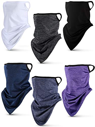 SATINIOR 6 Pièces Couverture de Visage d'Été Écharpe Couverture de Visage de Triangle de Loops d'oreille Bandana de Cou de UV Protection (Gris, Noir, Blanc, Bleu Grisâtre, Violet et Bleu Foncé)